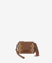 Wrangler Embroidered Fringe Wristlet Wallet in light brown