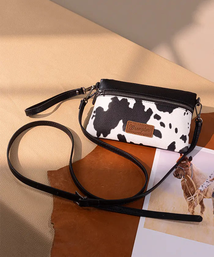 Wrangler Cow-Print Crossbody Clutch in COW-BK