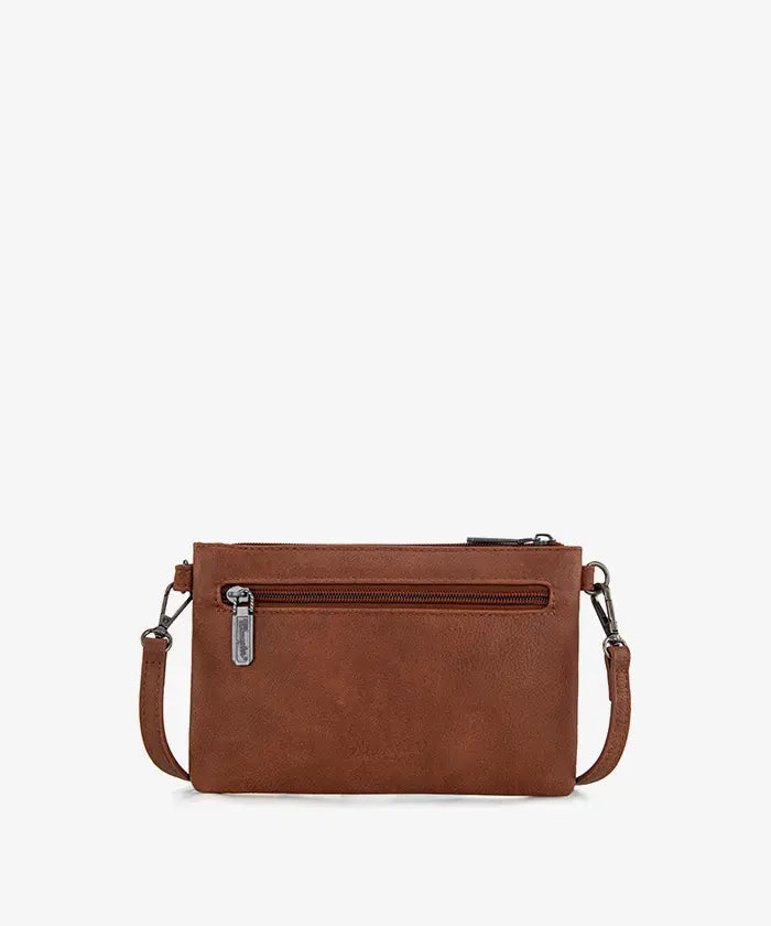 Wrangler Cow-Print Crossbody Clutch in COW-BR