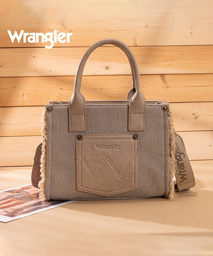 Wrangler canvas tote bag in TN — Rugged canvas with frayed edge and embossed logo