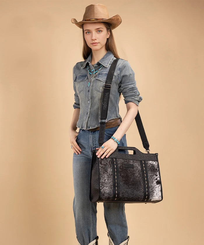 Wrangler Floral Tooled Tote Bag in Black