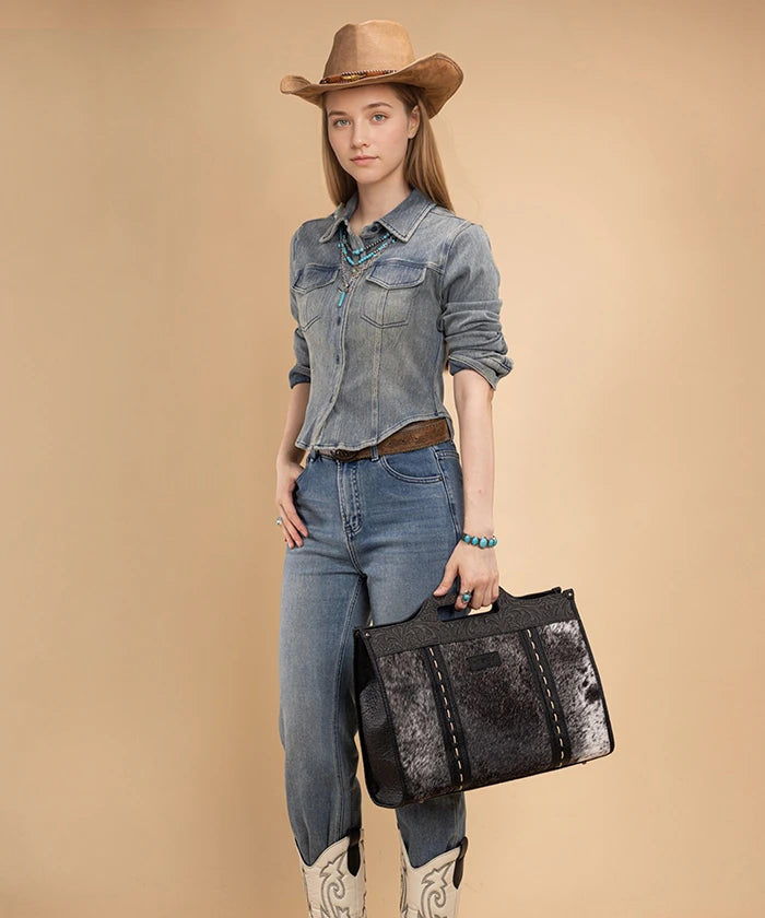 Wrangler Floral Tooled Tote Bag in Black