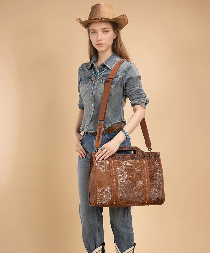 Wrangler Floral Tooled Tote Bag in Brown
