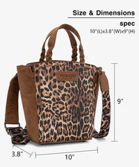Wrangler Western Braided Handle Leopard Tote Bag Brown - dimensions