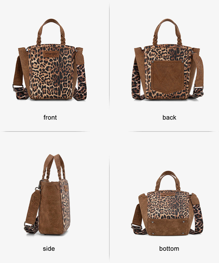 Wrangler Western Braided Handle Leopard Tote Bag Brown