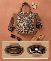 Wrangler Western Braided Handle Leopard Tote Bag Brown - capacity