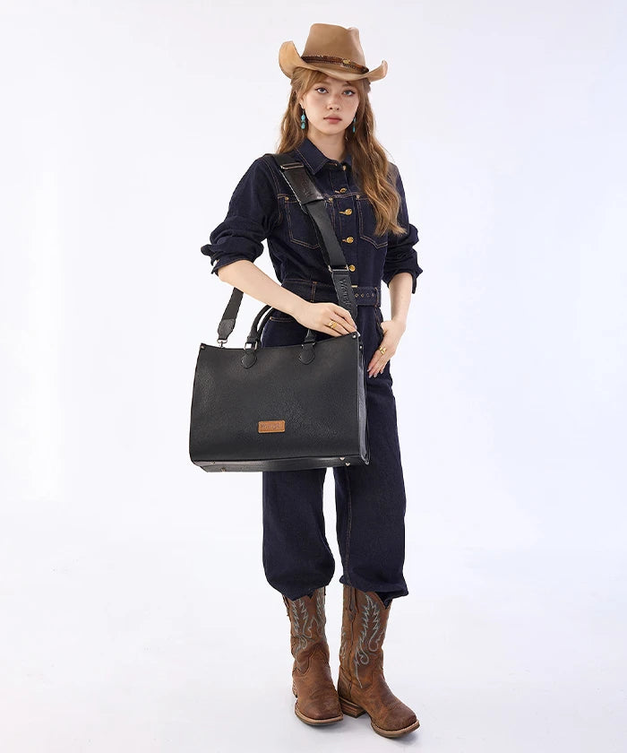 Wrangler Leopard Print Structured Tote Bag in Black
