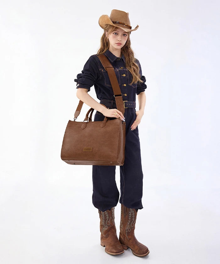 Wrangler Leopard Print Structured Tote Bag in Brown