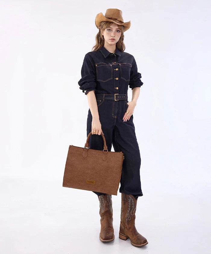 Wrangler Leopard Print Structured Tote Bag in Brown