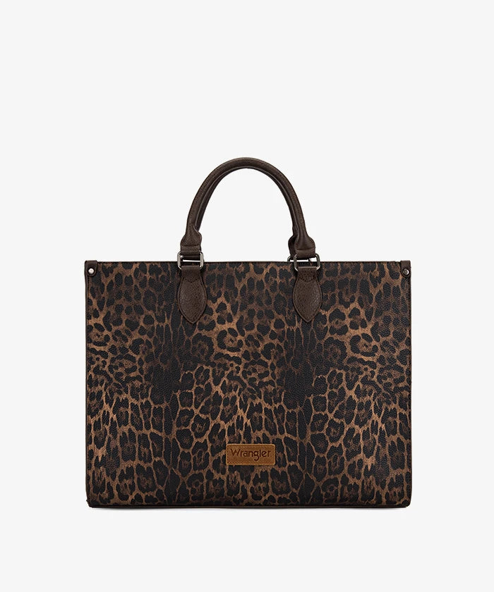 Wrangler Leopard Print Structured Tote Bag in Brown Leopard Coffee