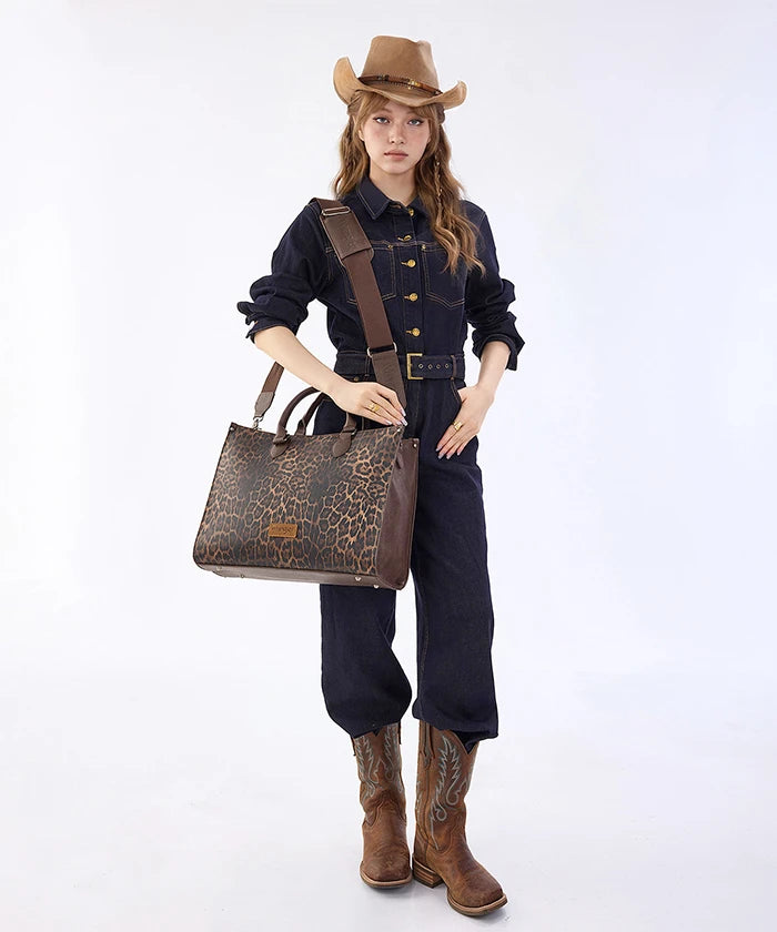 Wrangler Leopard Print Structured Tote Bag in Brown Leopard Coffee