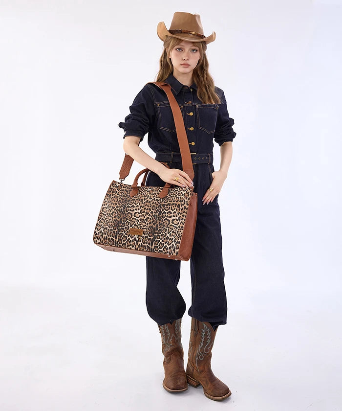 Wrangler Leopard Print Structured Tote Bag in Brown Leopard 