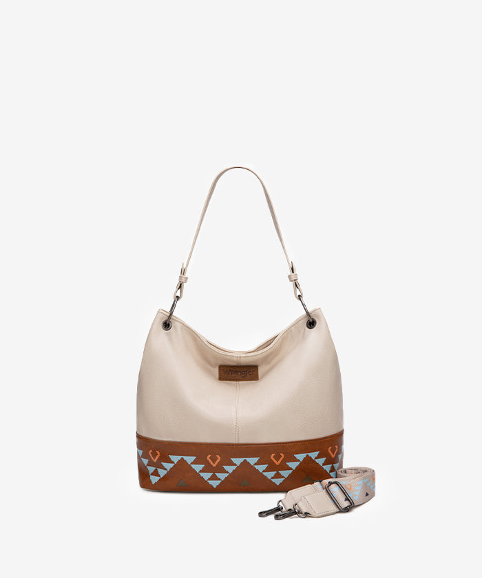 Wrangler hobo shoulder bags in BG — Vegan leather with tribal pattern accent  