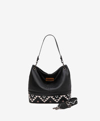 Wrangler hobo shoulder bags in BK — Vegan leather with tribal pattern accent  