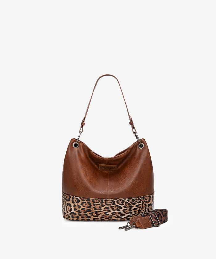 Wrangler hobo shoulder bags in BR-LP — Vegan leather with tribal pattern accent  