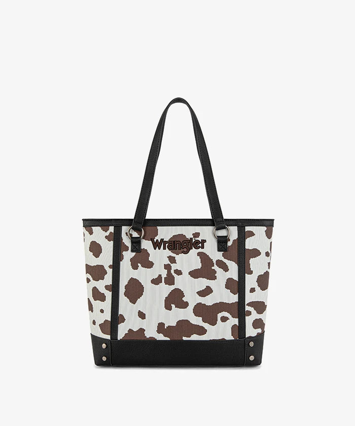 Wrangler Cowgirl Cow Print Tote Bag in Black