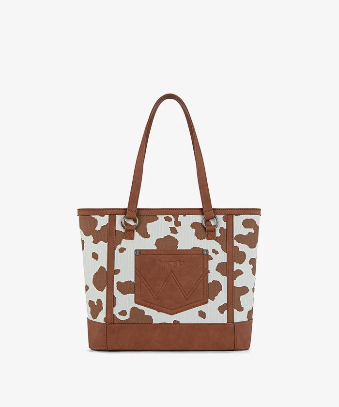 Wrangler Cowgirl Cow Print Tote Bag in Brown