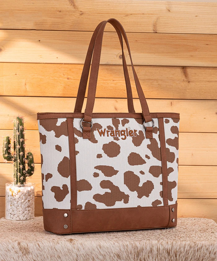 Wrangler Cowgirl Cow Print Tote Bag in Brown