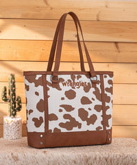 Wrangler Cowgirl Cow Print Tote Bag in Brown
