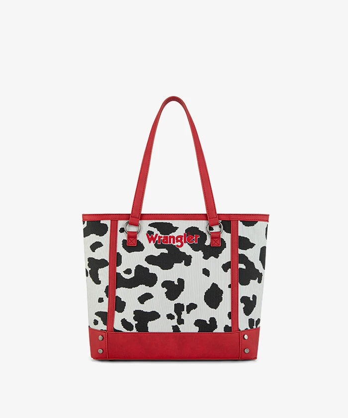Wrangler Cowgirl Cow Print Tote Bag in Red