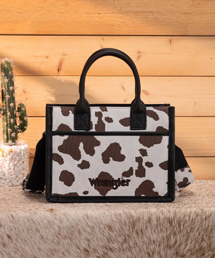 Wrangler Cow-Print Canvas Handbag in BK