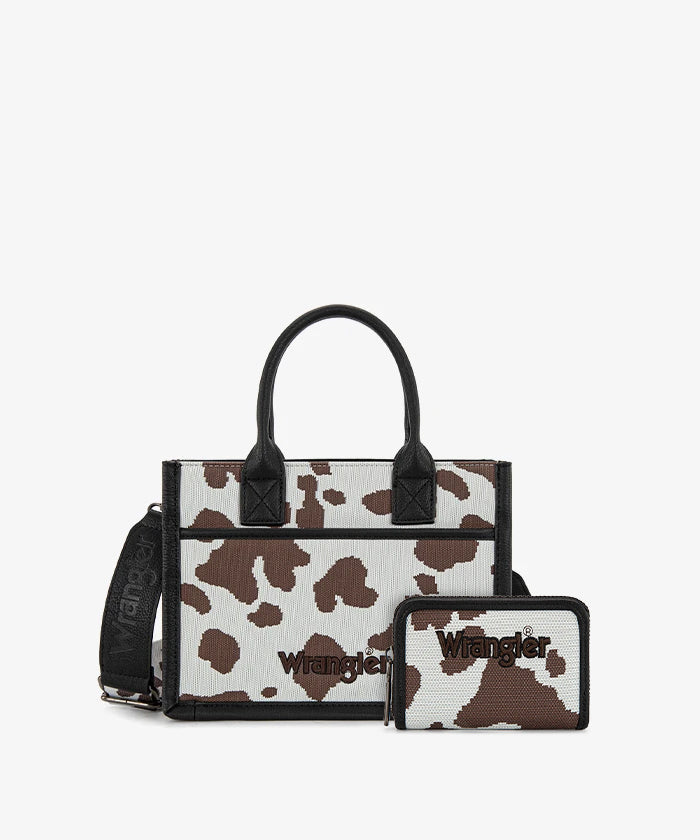 Wrangler Cow-Print Canvas Handbag in BK