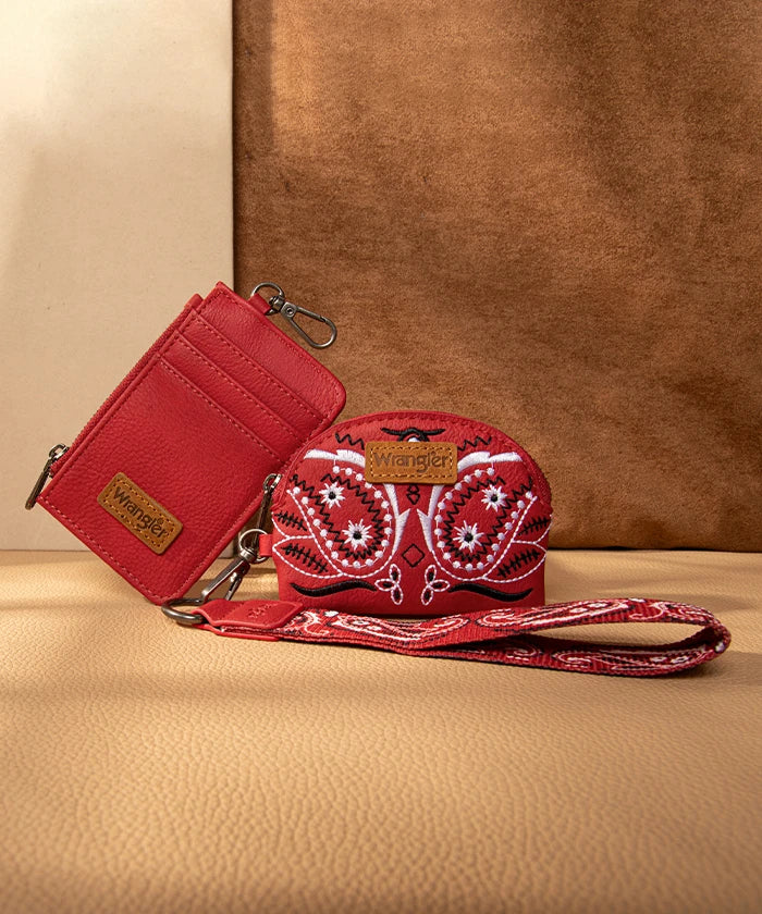 Wrangler Paisley Bandana Card Holder and Wallet Set in RD