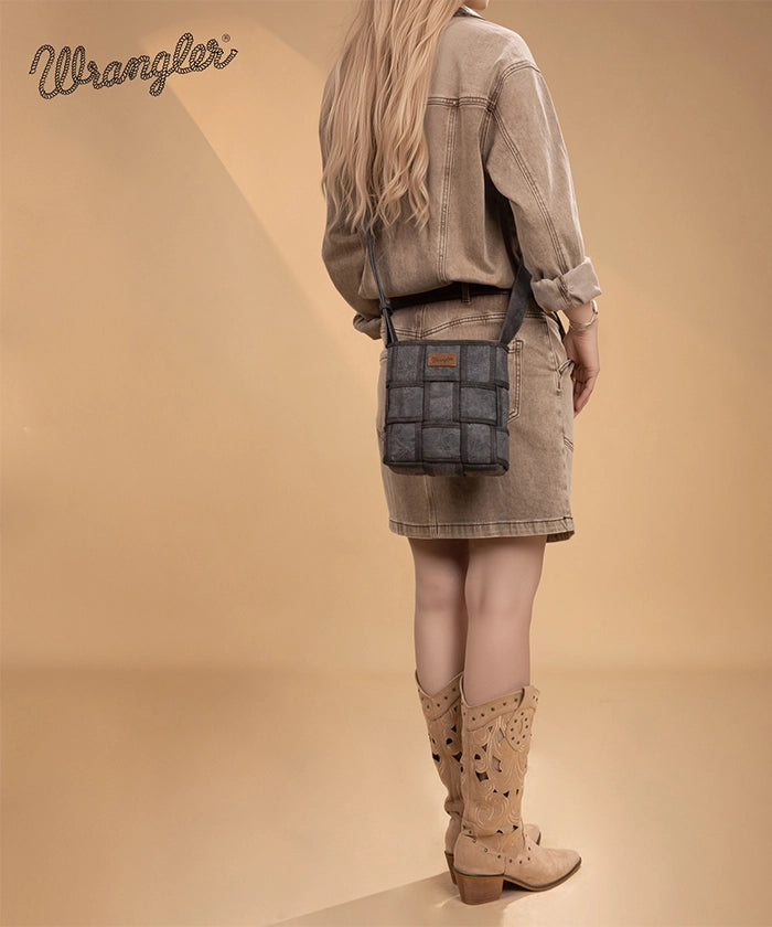 Wrangler Woven Tooled Grid Panel Crossbody Bag