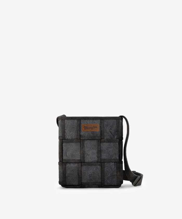 Wrangler Woven Tooled Grid Panel Crossbody Bag