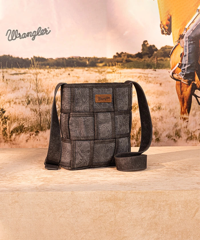Wrangler Woven Tooled Grid Panel Crossbody Bag