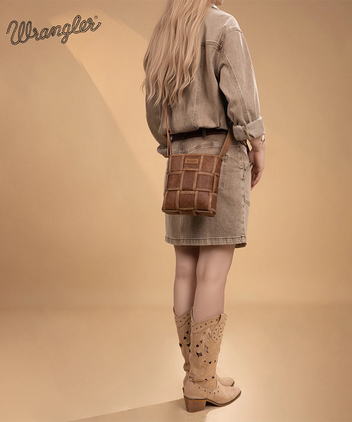 Wrangler Woven Tooled Grid Panel Crossbody Bag