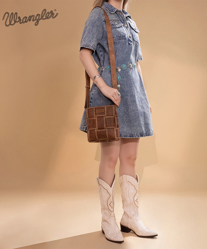Wrangler Woven Tooled Grid Panel Crossbody Bag