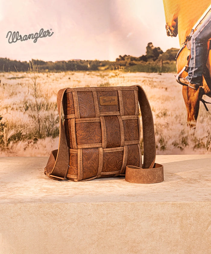 Wrangler Woven Tooled Grid Panel Crossbody Bag