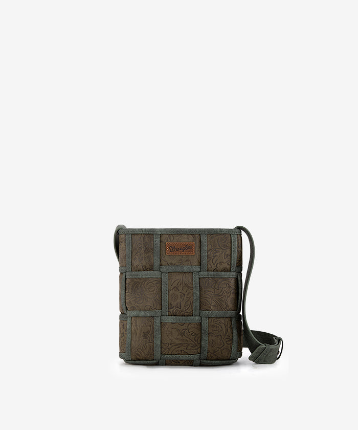 Wrangler Woven Tooled Grid Panel Crossbody Bag