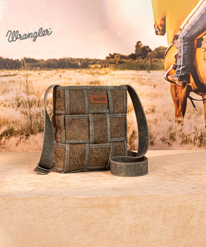 Wrangler Woven Tooled Grid Panel Crossbody Bag