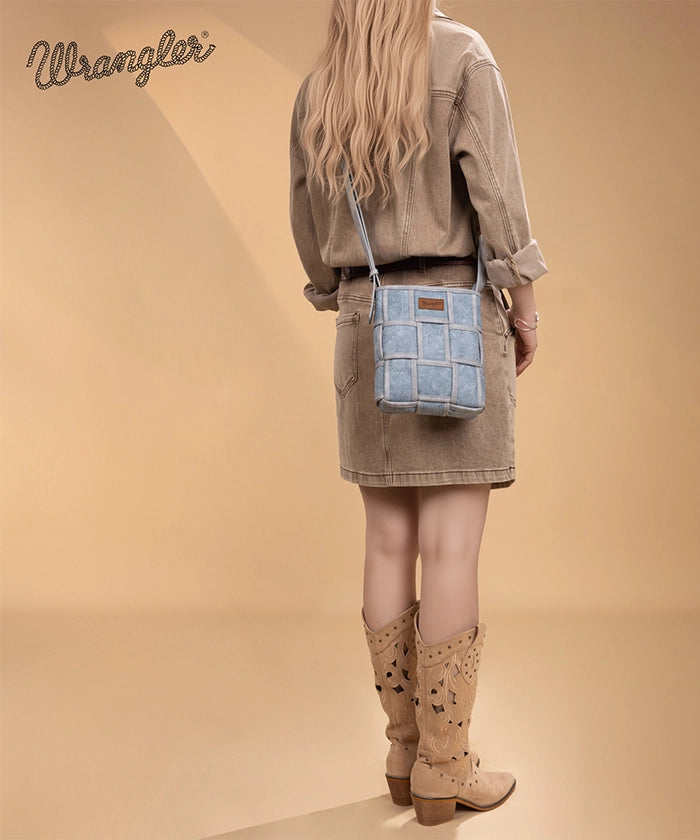 Wrangler Woven Tooled Grid Panel Crossbody Bag