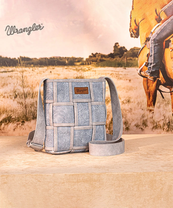 Wrangler Woven Tooled Grid Panel Crossbody Bag
