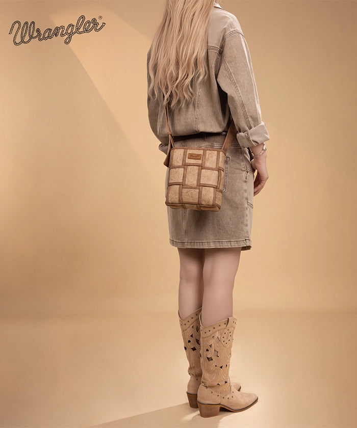 Wrangler Woven Tooled Grid Panel Crossbody Bag