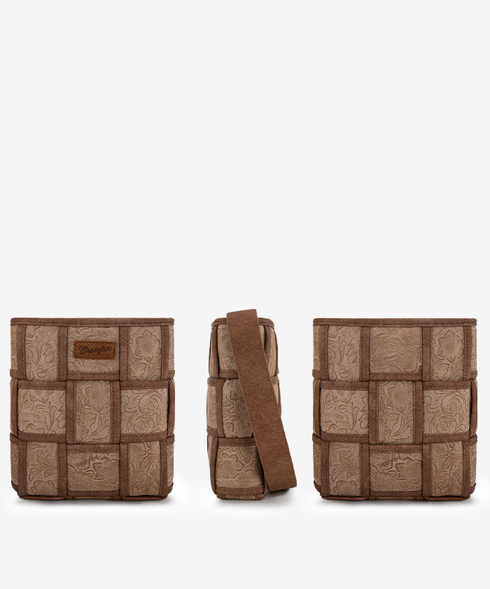 Wrangler Woven Tooled Grid Panel Crossbody Bag