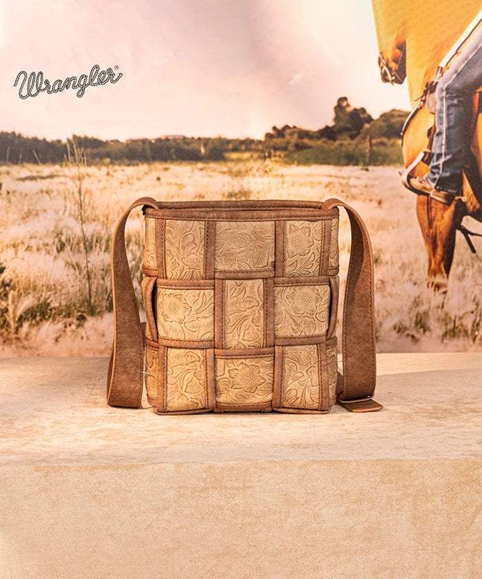Wrangler Woven Tooled Grid Panel Crossbody Bag