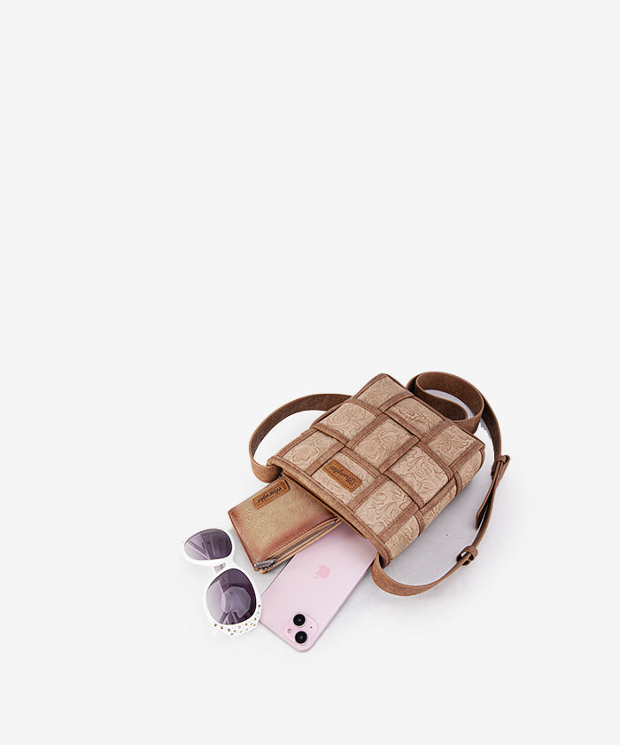 Wrangler Woven Tooled Grid Panel Crossbody Bag