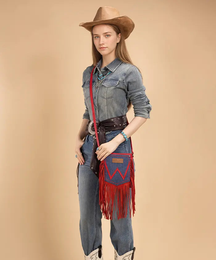 Wrangler Fringe Crossbody Purse in RD