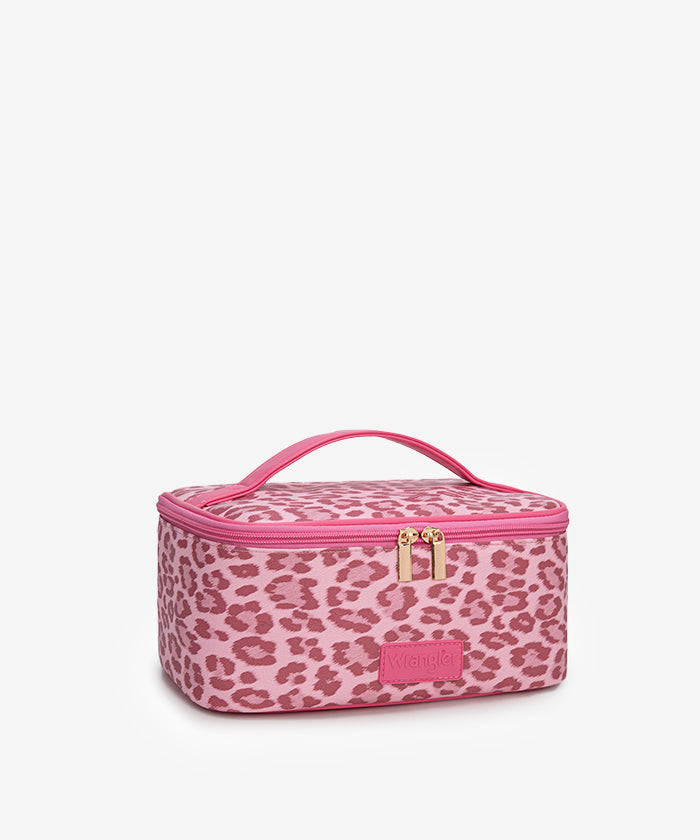 Wrangler makeup bag in PK — PU leather leopard print with detachable organizers  