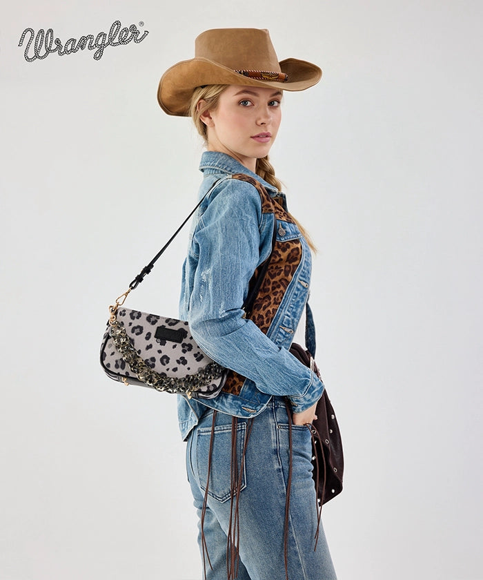 Wrangler Fierce Leopard Print Shoulder Bag in BK
