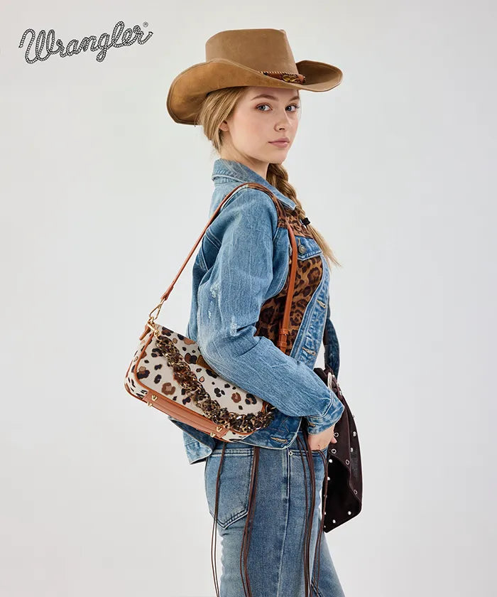 Wrangler Fierce Leopard Print Shoulder Bag in BR