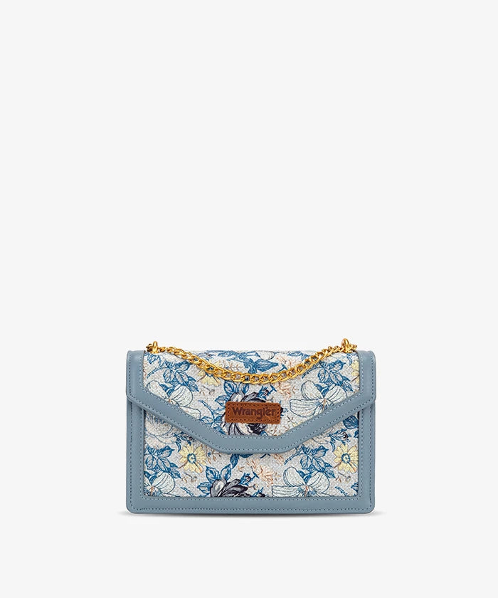 Wrangler Floral Print Chain Crossbody Bag in Jean