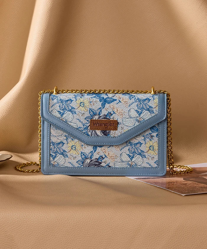 Wrangler Floral Print Chain Crossbody Bag in Jean