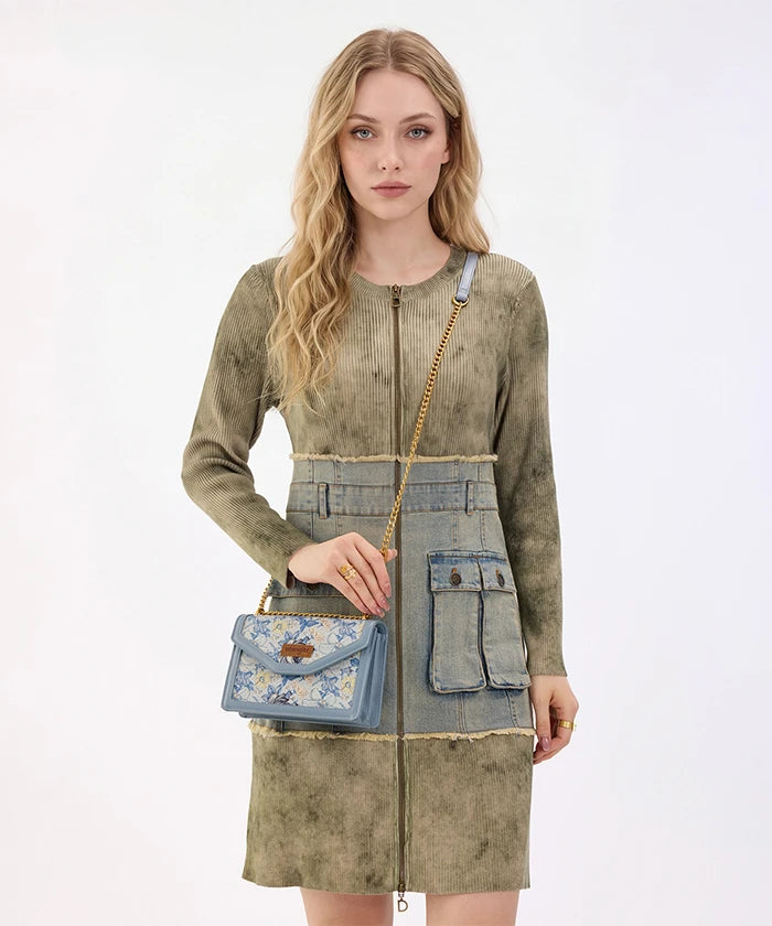 Wrangler Floral Print Chain Crossbody Bag in Jean