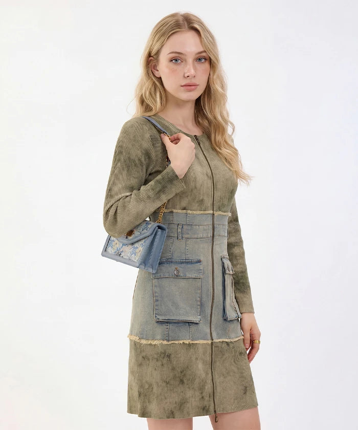 Wrangler Floral Print Chain Crossbody Bag in Jean