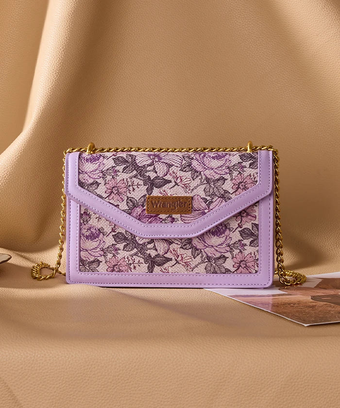 Wrangler Floral Print Chain Crossbody Bag in Light Purple